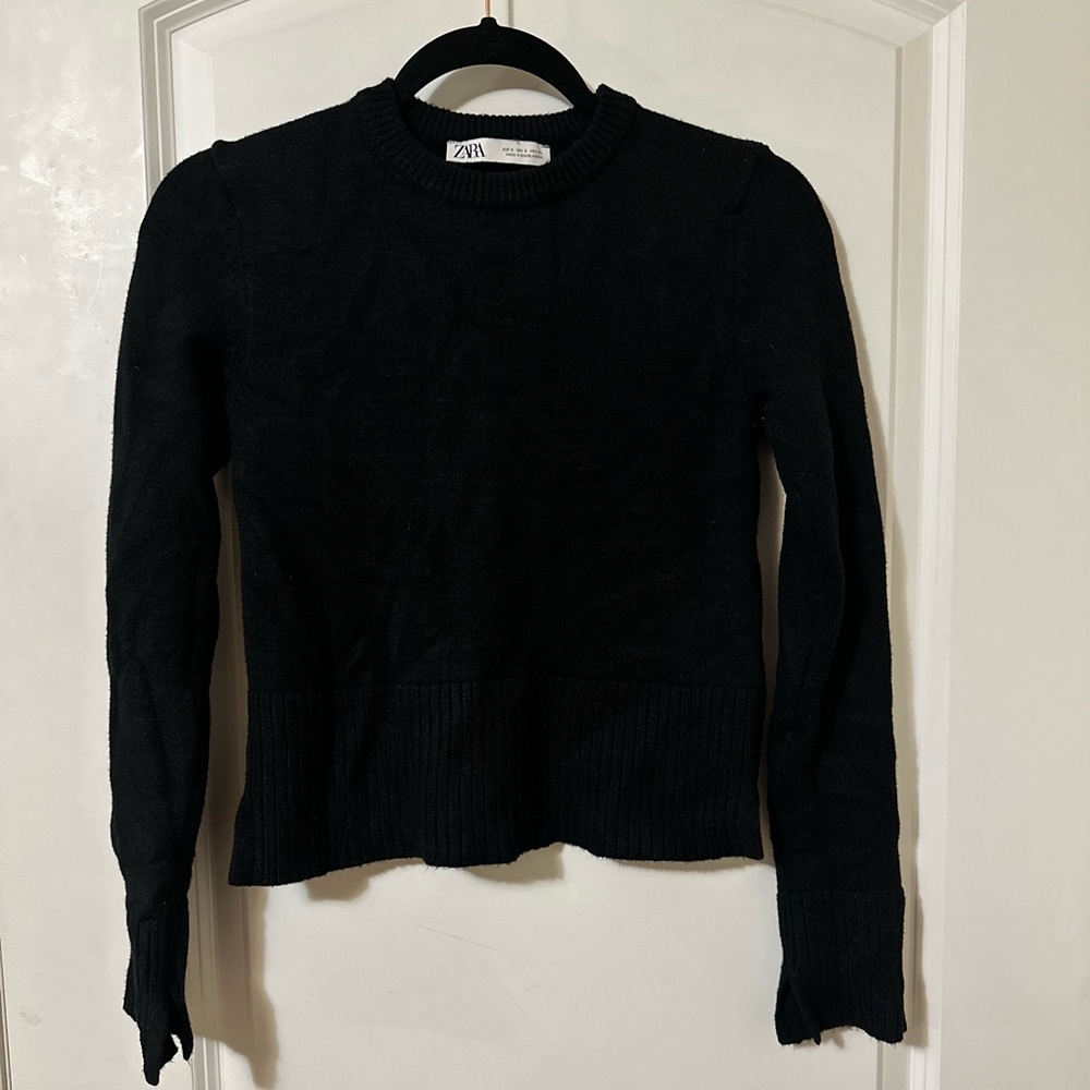 Zara black knit super soft sweater with wrist sleeve slit detail